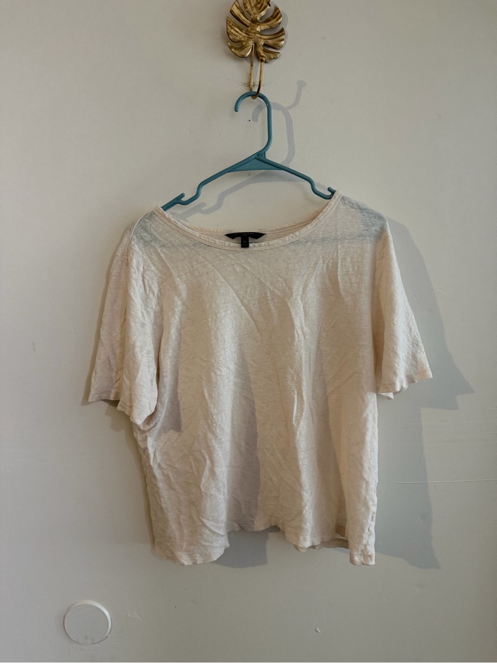 Banana Republic Light Cream Short-Sleeve Linen Blend Tee
